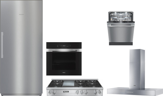 Miele 5 Piece Kitchen Appliances Package with Column Refrigerator and Dishwasher in Stainless Steel MIRECTWORH142