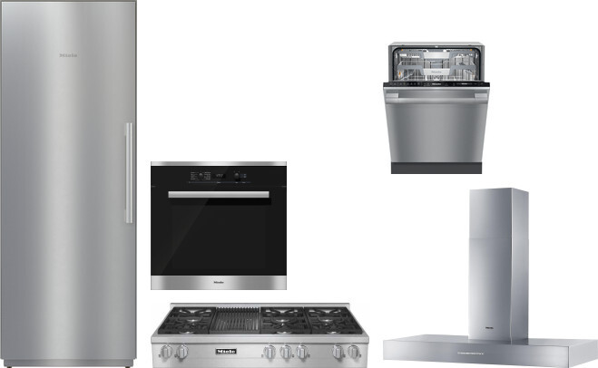 Miele 5 Piece Kitchen Appliances Package with Column Refrigerator and Dishwasher in Stainless Steel MIRECTWORH147