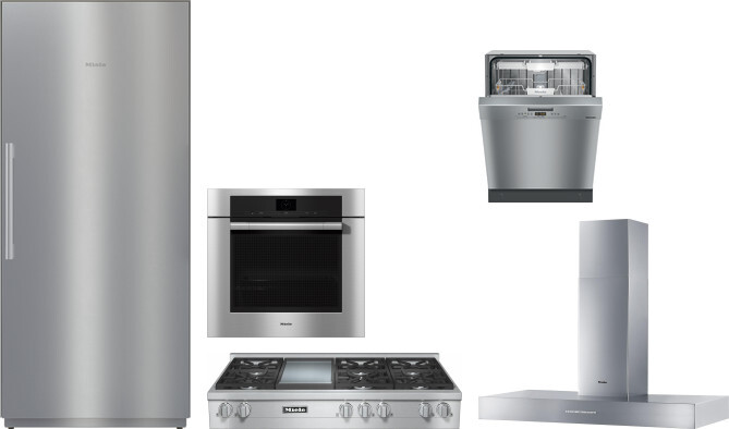 Miele 5 Piece Kitchen Appliances Package with Column Refrigerator and Dishwasher in Stainless Steel MIRECTWORH150