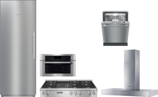 Miele 5 Piece Kitchen Appliances Package with Column Refrigerator and Dishwasher in Stainless Steel MIRECTWORH154