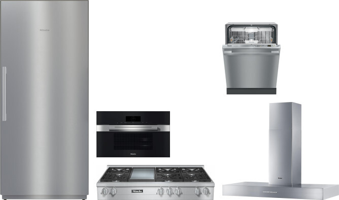 Miele 5 Piece Kitchen Appliances Package with Column Refrigerator and Dishwasher in Stainless Steel MIRECTWORH161
