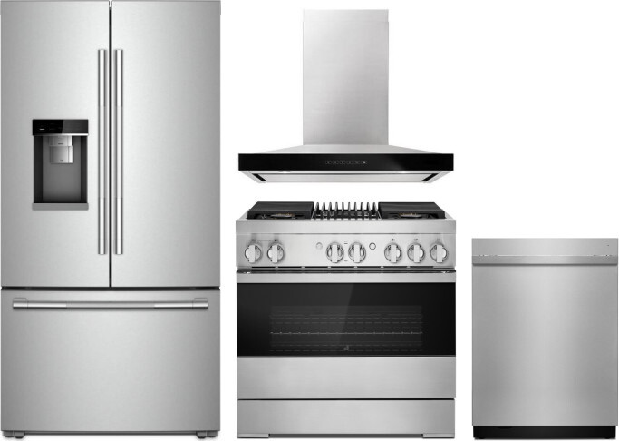 JennAir 4 Piece Kitchen Appliances Package with French Door Refrigerator, Dual Fuel Range and Dishwasher in Stainless Steel JARERADWRH726