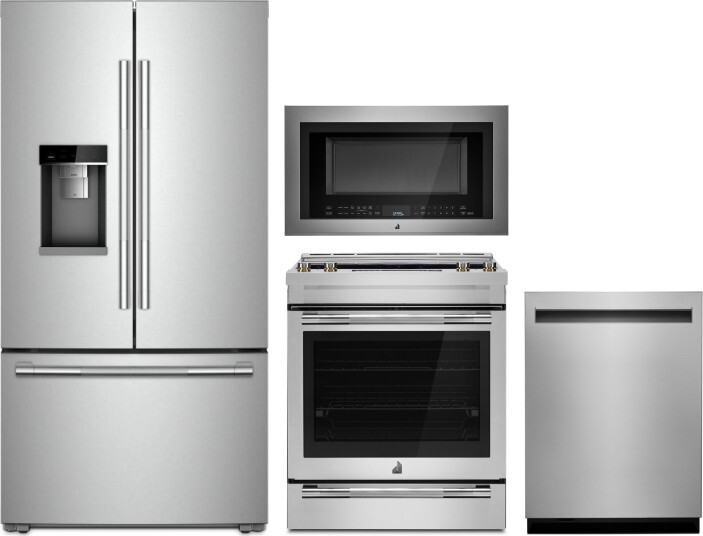 JennAir 4 Piece Kitchen Appliances Package with French Door Refrigerator, Electric Range, Dishwasher and Over the Range Microwave in Stainless Steel J