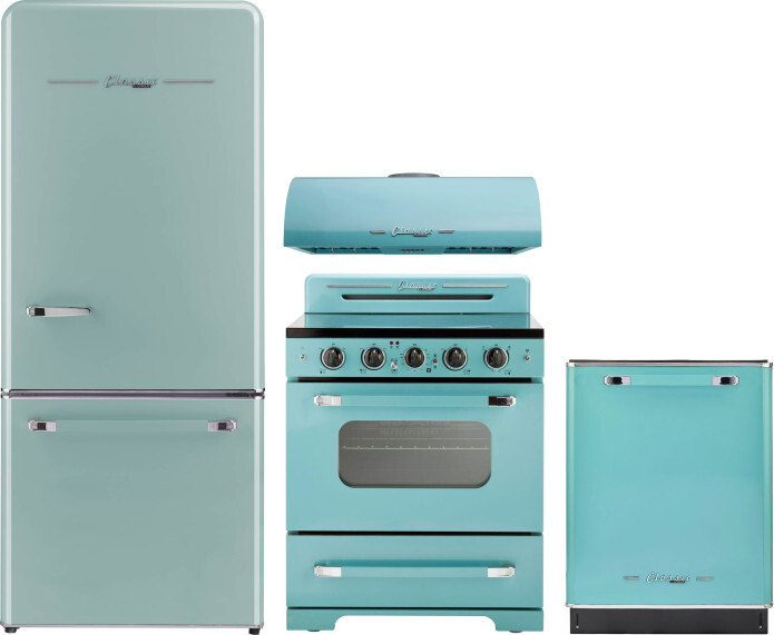 Unique Appliances 4 Piece Kitchen Appliances Package with Bottom Freezer Refrigerator, Electric Range and Dishwasher in Turquoise UNIRERADWRH103