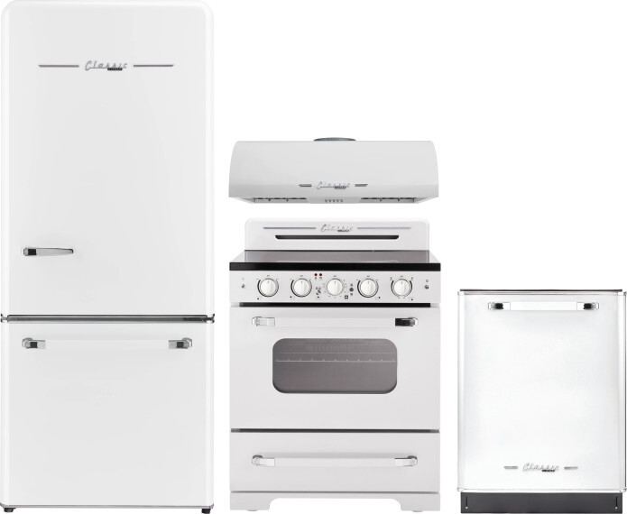 Unique Appliances 4 Piece Kitchen Appliances Package with Bottom Freezer Refrigerator, Electric Range and Dishwasher in White UNIRERADWRH104