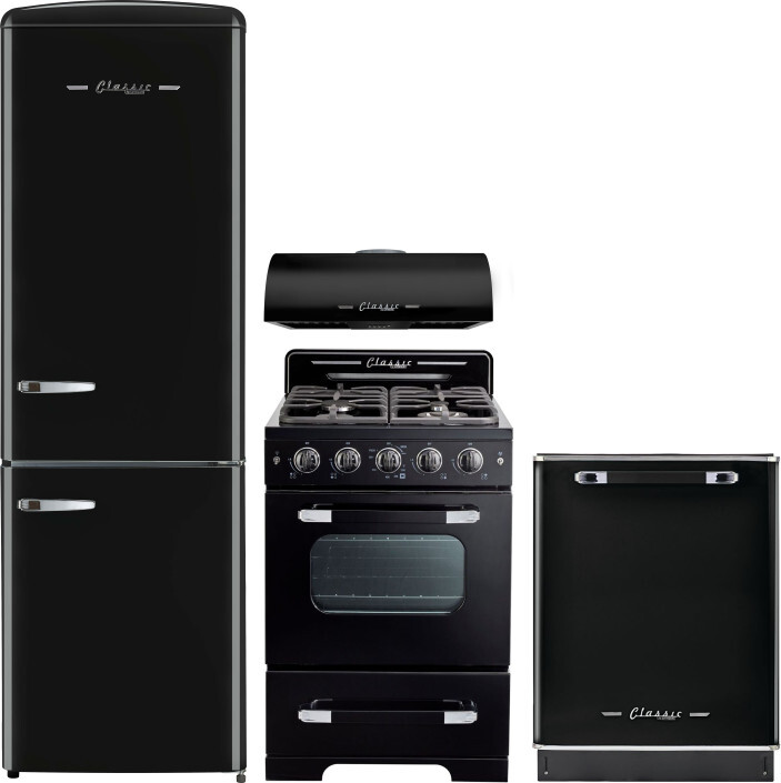 Unique Appliances 4 Piece Kitchen Appliances Package with Bottom Freezer Refrigerator, Gas Range and Dishwasher in Black UNIRERADWRH105