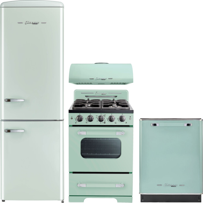 Unique Appliances 4 Piece Kitchen Appliances Package with Bottom Freezer Refrigerator, Gas Range and Dishwasher in Green UNIRERADWRH106
