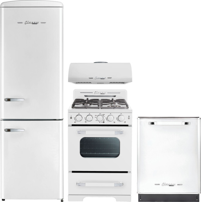 Unique Appliances 4 Piece Kitchen Appliances Package with Bottom Freezer Refrigerator, Gas Range and Dishwasher in White UNIRERADWRH108