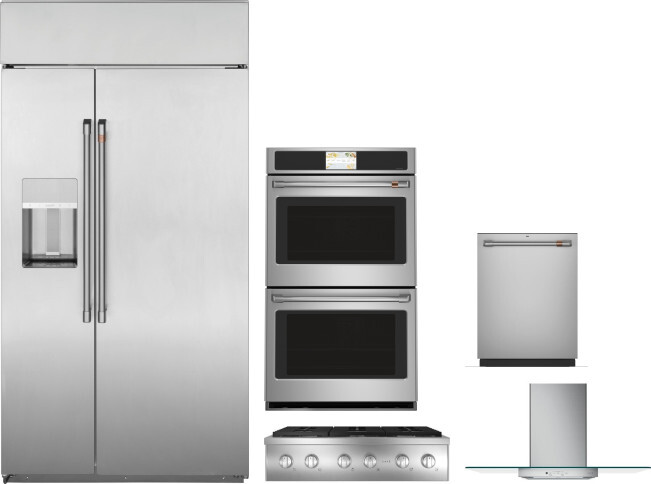 Cafe 5 Piece Kitchen Appliances Package with Side-by-Side Refrigerator and Dishwasher in Stainless Steel CAFRECTWODWRH564
