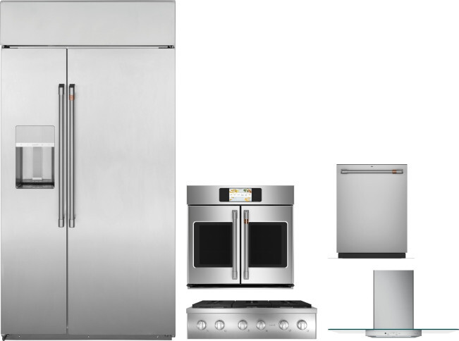 Cafe 5 Piece Kitchen Appliances Package with Side-by-Side Refrigerator and Dishwasher in Stainless Steel CAFRECTWODWRH565