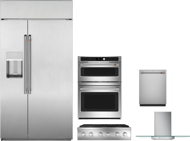 Cafe 5 Piece Kitchen Appliances Package with Side-by-Side Refrigerator and Dishwasher in Stainless Steel CAFRECTWODWRH568