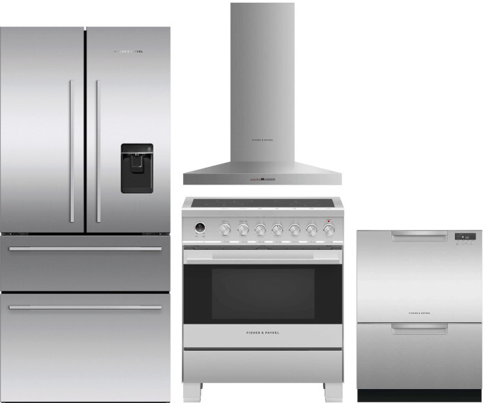Fisher & Paykel 4 Piece Kitchen Appliances Package with French Door Refrigerator, Induction Range and Dishwasher in Stainless Steel FPRERADWRH6508