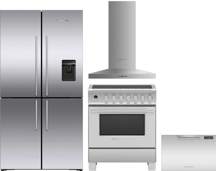 Fisher & Paykel 4 Piece Kitchen Appliances Package with French Door Refrigerator, Induction Range and Dishwasher in Stainless Steel FPRERADWRH6509