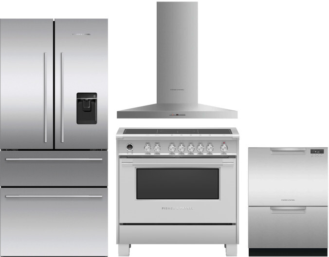 Fisher & Paykel 4 Piece Kitchen Appliances Package with French Door Refrigerator, Induction Range and Dishwasher in Stainless Steel FPRERADWRH6528