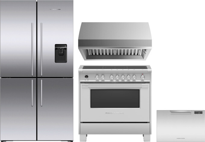 Fisher & Paykel 4 Piece Kitchen Appliances Package with French Door Refrigerator, Induction Range and Dishwasher in Stainless Steel FPRERADWRH6529