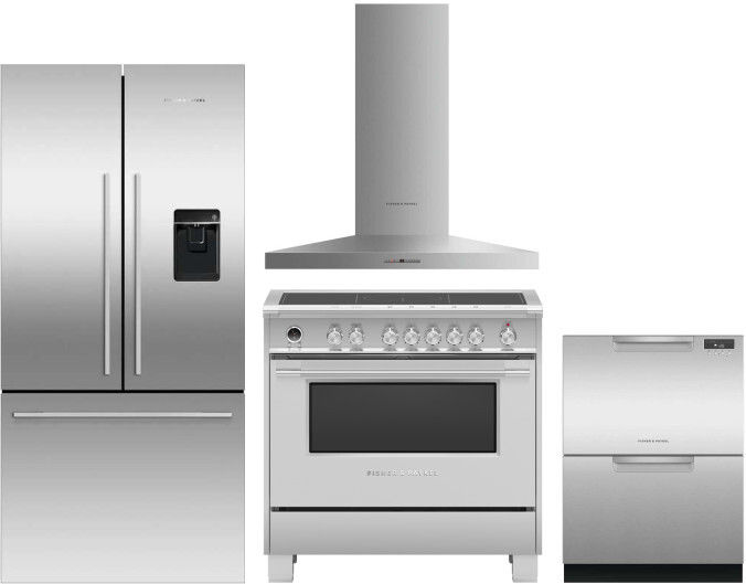 Fisher & Paykel 4 Piece Kitchen Appliances Package with French Door Refrigerator, Induction Range and Dishwasher in Stainless Steel FPRERADWRH6530