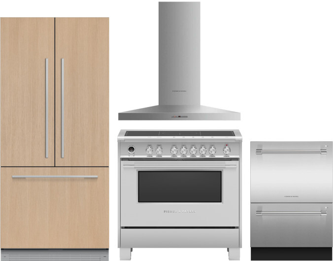 Fisher & Paykel 4 Piece Kitchen Appliances Package with French Door Refrigerator, Induction Range and Dishwasher in Panel Ready FPRERADWRH6536
