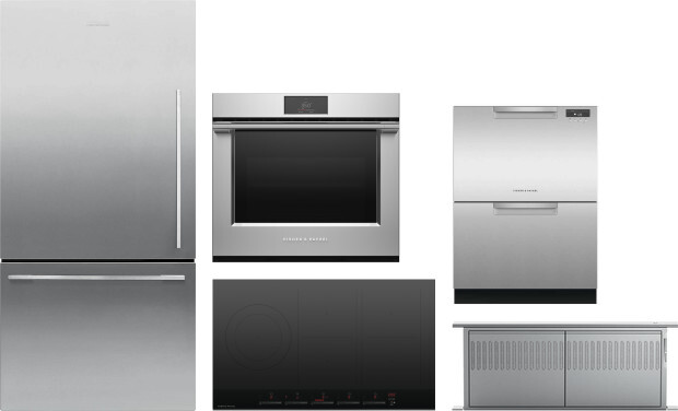 Fisher & Paykel 5 Piece Kitchen Appliances Package with Bottom Freezer Refrigerator and Dishwasher in Stainless Steel FPRECTWODWRH815