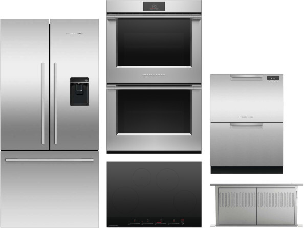Fisher & Paykel 5 Piece Kitchen Appliances Package with French Door Refrigerator and Dishwasher in Stainless Steel FPRECTWODWRH824