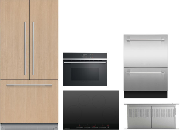 5 Piece Kitchen Appliances Package with French Door Refrigerator and Dishwasher in Panel Ready - Fisher & Paykel FPRECTWODWRH830