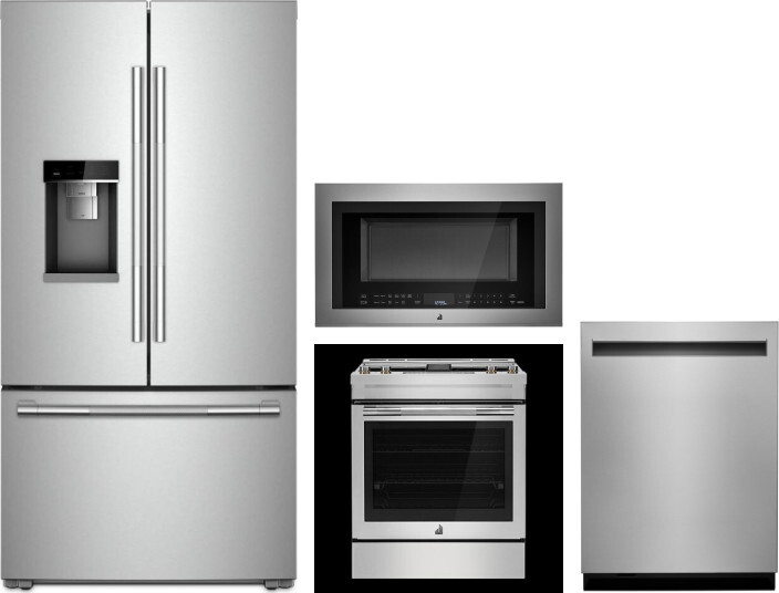 JennAir 4 Piece Kitchen Appliances Package with French Door Refrigerator, Electric Range, Dishwasher and Over the Range Microwave in Stainless Steel J