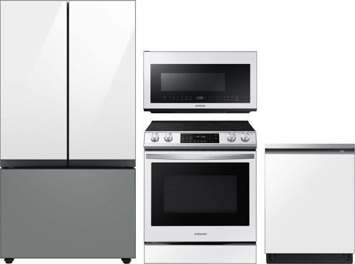 Samsung 4 Piece Kitchen Appliances Package with French Door Refrigerator, Electric Range, Dishwasher and Over the Range Microwave in Panel Ready SARER -  SARERADWMW7661