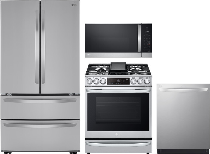 LG 4 Piece Kitchen Appliances Package with French Door Refrigerator, Gas Range, Dishwasher and Over the Range Microwave in Stainless Steel LGRERADWMW1 -  LMWC23626S