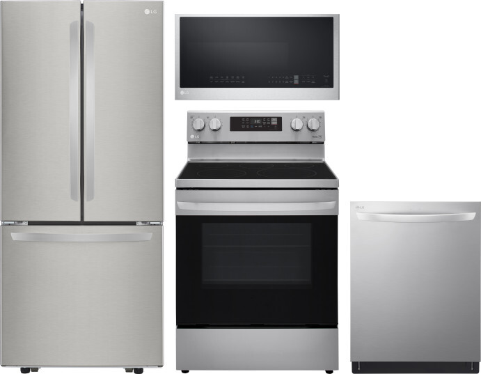LG 4 Piece Kitchen Appliances Package with French Door Refrigerator, Electric Range, Dishwasher and Over the Range Microwave in Stainless Steel LGRERA -  LFCS22520S