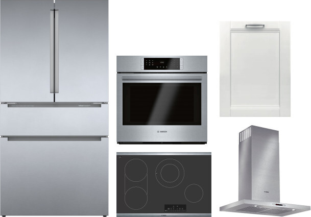 Bosch 5 Piece Kitchen Appliances Package with French Door Refrigerator and Dishwasher in Stainless Steel BORECTWORH102