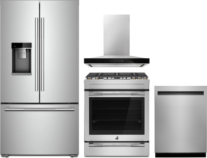 JennAir Rise 4 Piece Kitchen Appliances Package with French Door Refrigerator, Gas Range and Dishwasher in Stainless Steel JARERADWRH766