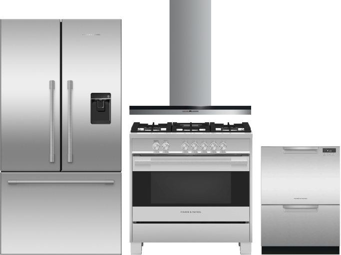 Fisher & Paykel Professional 4 Piece Kitchen Appliances Package with French Door Refrigerator, Gas Range and Dishwasher in Stainless Steel FPRERADWRH6