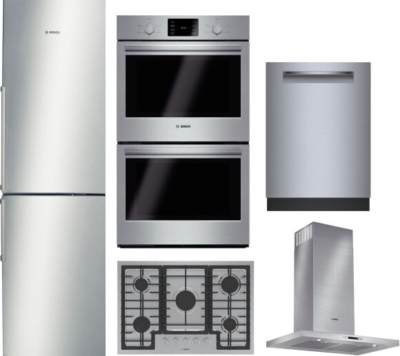 Bosch 500 5 Piece Kitchen Appliances Package with Bottom Freezer Refrigerator and Dishwasher in Stainless Steel BORECTRHDWWO32