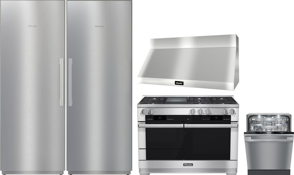 5 Piece Kitchen Appliances Package with Column Refrigerator, Dual Fuel Range and Dishwasher in Stainless Steel - Miele MIREFRRADWRH109