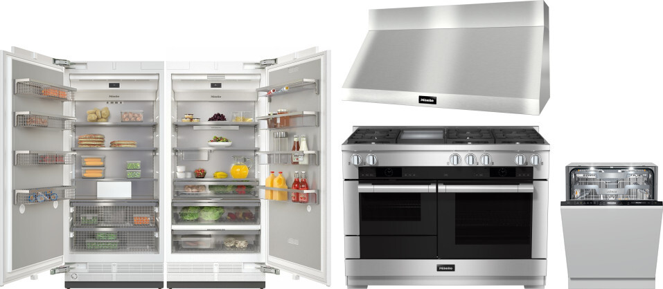 Miele 5 Piece Kitchen Appliances Package with Column Refrigerator, Dual Fuel Range and Dishwasher in Panel Ready MIREFRRADWRH110