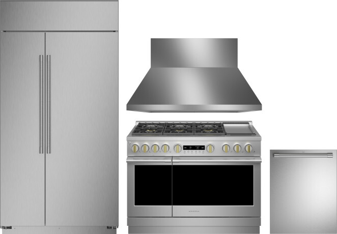 Monogram 4 Piece Kitchen Appliances Package with Side-by-Side Refrigerator, Gas Range and Dishwasher in Stainless Steel MORERADWRH605