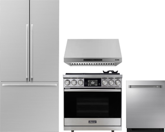 Dacor 4 Piece Kitchen Appliances Package with French Door Refrigerator, Dual Fuel Range and Dishwasher in Panel Ready DARERADWRH1095