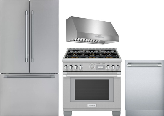 Thermador 4 Piece Kitchen Appliances Package with French Door Refrigerator, Dual Fuel Range and Dishwasher in Stainless Steel THRERADWRH1160
