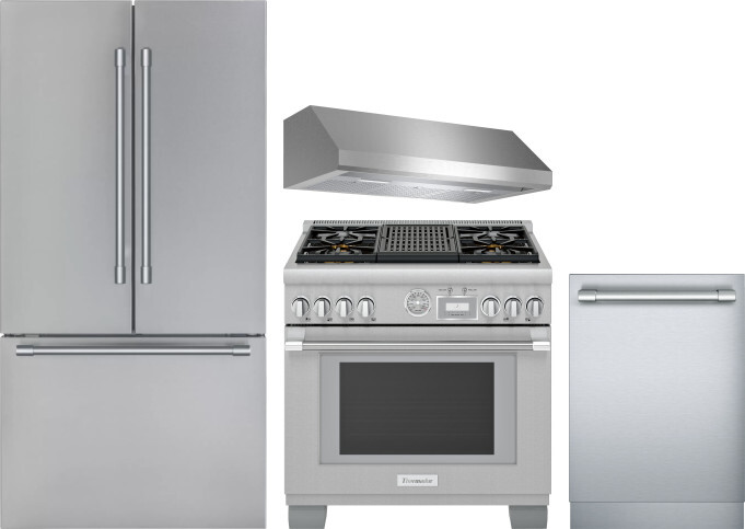Thermador 4 Piece Kitchen Appliances Package with French Door Refrigerator, Dual Fuel Range and Dishwasher in Stainless Steel THRERADWRH1162