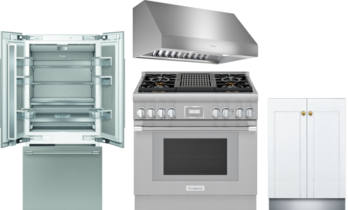 Thermador 4 Piece Kitchen Appliances Package with French Door Refrigerator, Gas Range and Dishwasher in Panel Ready THRERADWRH1167