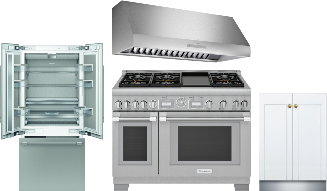 Thermador 4 Piece Kitchen Appliances Package with French Door Refrigerator, Gas Range and Dishwasher in Panel Ready THRERADWRH1173