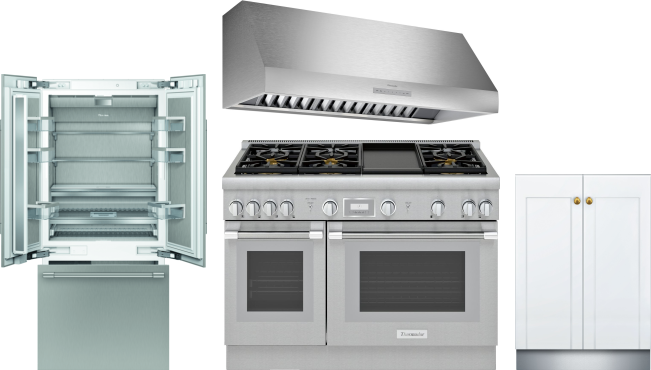 Thermador 4 Piece Kitchen Appliances Package with French Door Refrigerator, Gas Range and Dishwasher in Panel Ready THRERADWRH1174