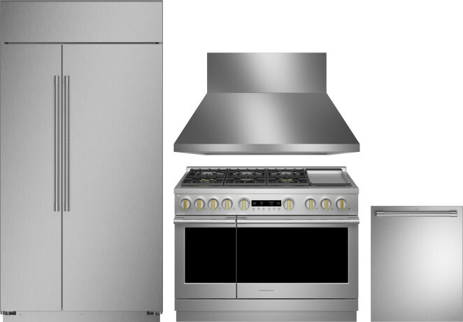 Monogram 4 Piece Kitchen Appliances Package with Side-by-Side Refrigerator, Dual Fuel Range and Dishwasher in Stainless Steel MORERADWRH606