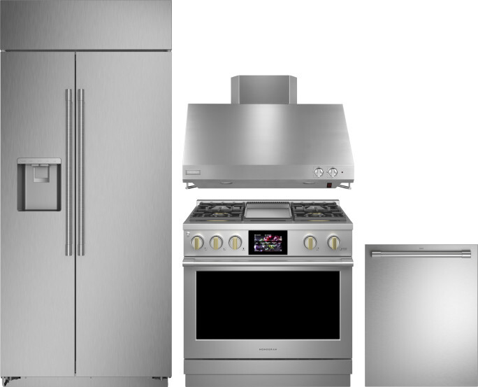 Monogram 4 Piece Kitchen Appliances Package with Side-by-Side Refrigerator, Dual Fuel Range and Dishwasher in Stainless Steel MORERADWRH611