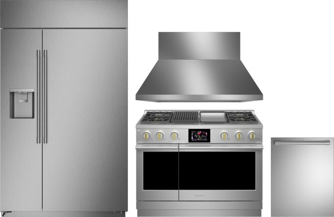 Monogram 4 Piece Kitchen Appliances Package with Side-by-Side Refrigerator, Dual Fuel Range and Dishwasher in Stainless Steel MORERADWRH614