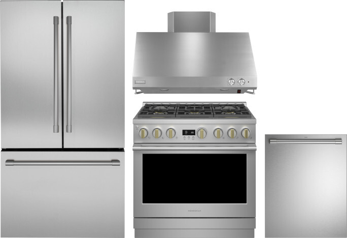 Monogram 4 Piece Kitchen Appliances Package with French Door Refrigerator, Dual Fuel Range and Dishwasher in Stainless Steel MORERADWRH617