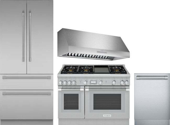 Thermador 4 Piece Kitchen Appliances Package with French Door Refrigerator, Gas Range and Dishwasher in Stainless Steel THRERARHDW4