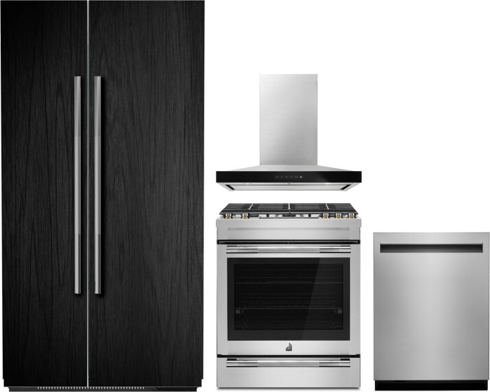 JennAir Rise 4 Piece Kitchen Appliances Package with Side-by-Side Refrigerator, Gas Range and Dishwasher in Panel Ready JARERADWRH773