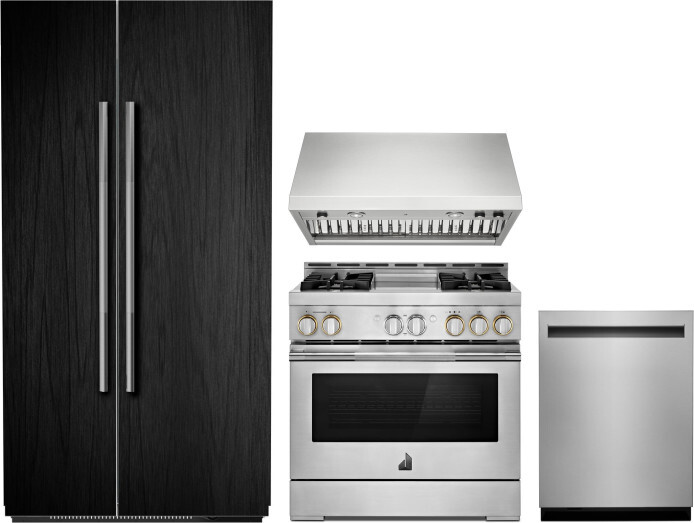 JennAir Rise 4 Piece Kitchen Appliances Package with Side-by-Side Refrigerator, Gas Range and Dishwasher in Panel Ready JARERADWRH774