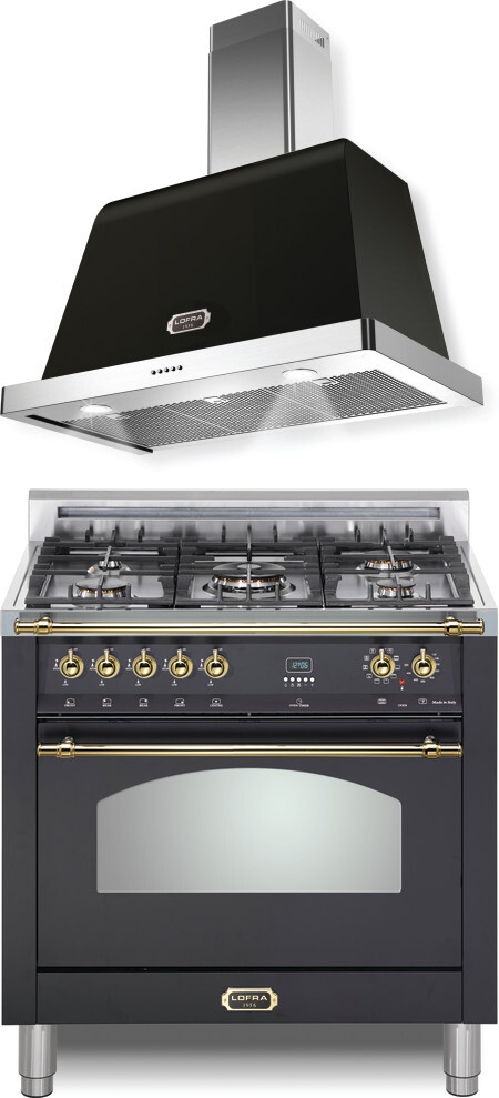 LOFRA Dolcevita 2 Piece Kitchen Appliances Package with Dual Fuel Range in Matte Black LORARH110