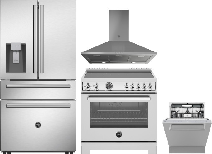 Bertazzoni 4 Piece Kitchen Appliances Package with French Door Refrigerator, Induction Range and Dishwasher in Stainless Steel BERERADWRH1033